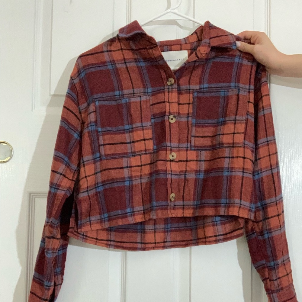 Cropped flannel shirt